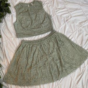 Green Lace Crop Top and Skirt Dress